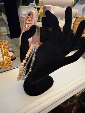 Beaded Layered Bracelet Set - Natural Wood & Aqua Accents